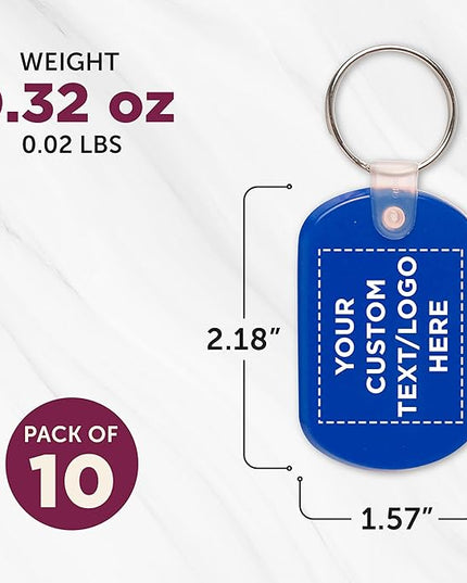 DISCOUNT PROMOS Tag Soft Plastic Keychains - 10 pack - Customizable Text, Logo - Small Key Tag Chain For Staying Organized - Rubber Key Ring Keychain – Blue