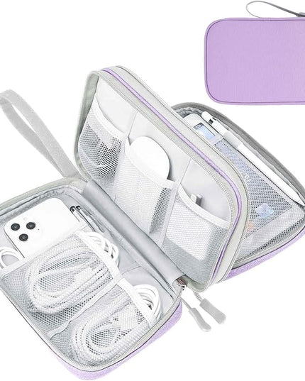 FYY Electronic Organizer, Large Travel Cable Organizer Bag Pouch Electronic Accessories Carry Case Portable Waterproof Double Layers All-in-One Storage Bag for Cable, Cord, Charger, Light Purple