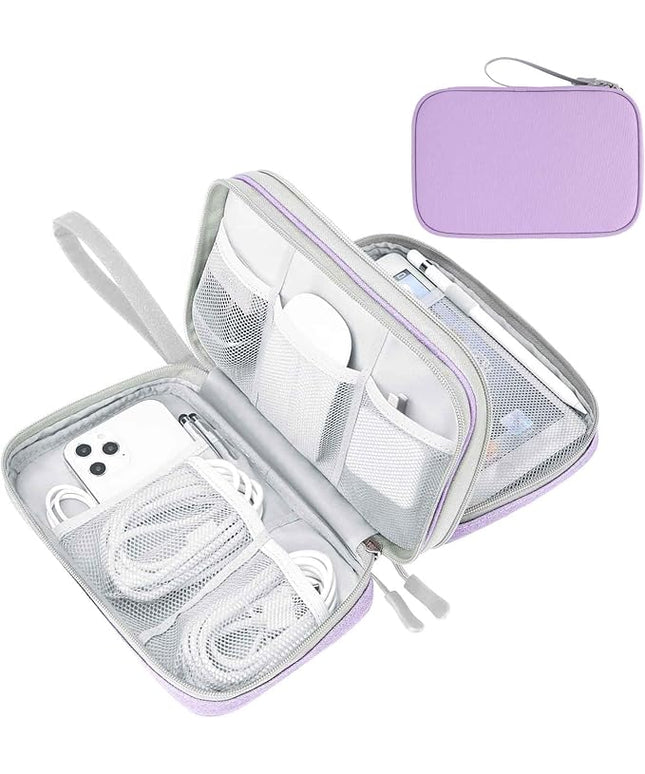FYY Electronic Organizer, Large Travel Cable Organizer Bag Pouch Electronic Accessories Carry Case Portable Waterproof Double Layers All-in-One Storage Bag for Cable, Cord, Charger, Light Purple
