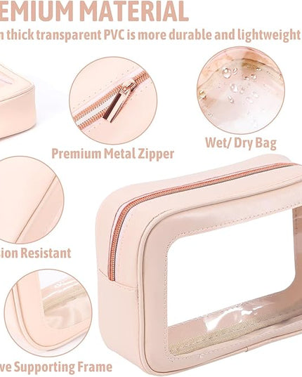 3Pack Clear Toiletry Bag,TSA Approved Travel Makeup Pouch with Zipper for Cosmetics and Toiletries，Diaper Bag Organizer Pouch Set，Women's Purse Organizer and Clear Car Bag