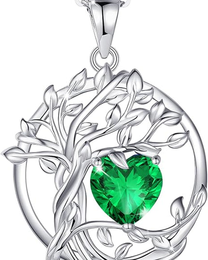 FANCIME Tree of life Birthstone necklace Sterling Silver Pendant Birthstone Necklace Gemstone Anniversary Birthday Jewelry Christmas Gifts for Mom Her Wife
