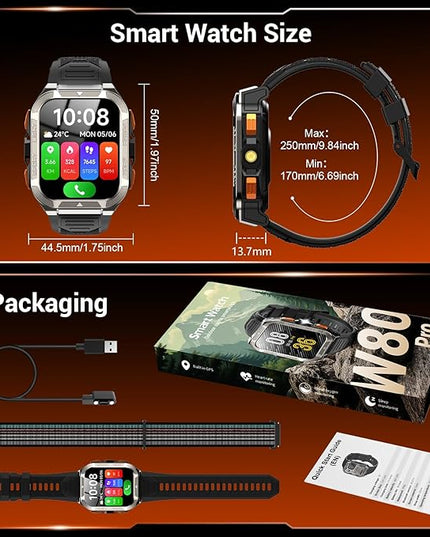 Military Smart Watches for Men (Answer/Make Calls),1.91"Fitness Smart Watch for Android and iPhone, GPS Fitness Trackers Watch with Flashlight/Heart Rate/Sleep/100+ Sport Modes/AI, Mens New Year Gift