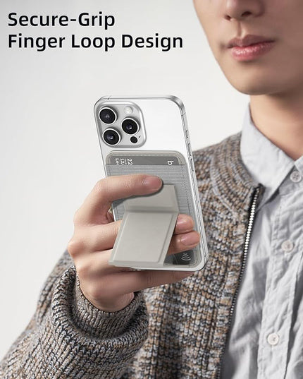 Magnetic Phone Wallet with Angle Adjustable Stand, Leather Card Holder for iPhone 16/15/14/13/12 Series (Not for iPhone Mini), 1 Slot, 6 Cards, Stone