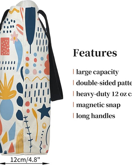 Large Tote Bag for Women, Floral Grocery Tote with Snap Thick Canvas Both Side Pattern, Gift Daily Use Shopping Travel Picnic