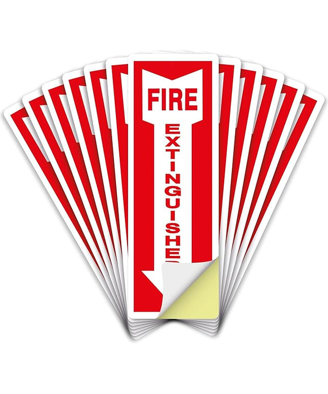 OLANZU Pack of 12 Fire Extinguisher Stickers 4"x 12"- 5 Mil Vinyl - Fire Extinguisher Sign for business with Arrow- Durable Self Adhesive, Weatherproof and UV Protected-Ideal for Office, Home and Outdoor places
