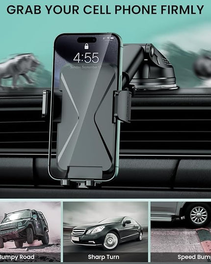 360° Adjustable Car Phone Holder Universal Hands-Free Mount for iPhone & Android, 3 in 1 Windshield Air Vent Dashboard Hands-Free Car Mount for iPhone Android Smartphone