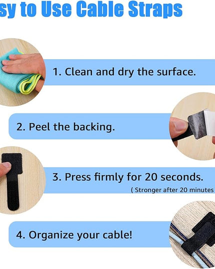 80PCS Hook and Loop Cable Ties, Hook and Loop Cable Straps, Under Desk Cable Management, Adhesive Cable Clips, Sticky-Back Cord Organizer for Desk, Household & Office Organization (White+Gray)