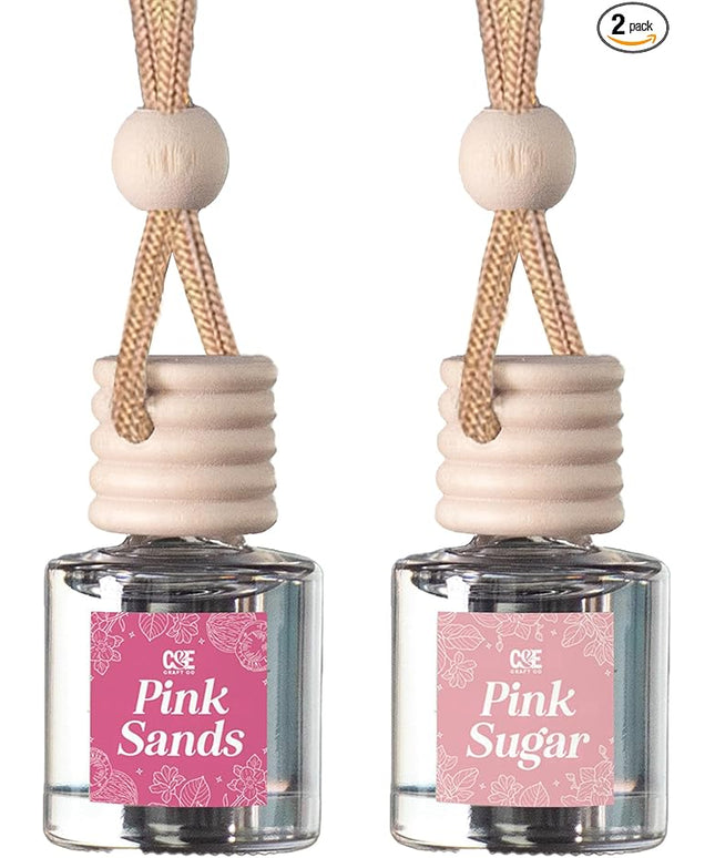 C&E Craft Co Hanging Car Air Freshener Diffuser 2 Pack, Long Lasting Fragrance Oil Car Freshener, Glass Bottle Auto Air Freshener, Made in USA (Pink Sugar + Pink Sands)