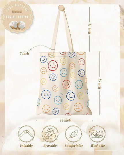Aesthetic Canvas Tote Bag for Women - Sturdy Cloth Cotton Totes Bag with Pattern Shoulder Bag
