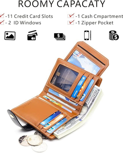ANDOILT Wallets for Women Genuine Leather Small Bifold Wallet RFID Blocking Card Case Purse with ID Window Coin Pocket | Small, RFID Blocking, Card Case, Purse, with ID Window, Coin Pocket