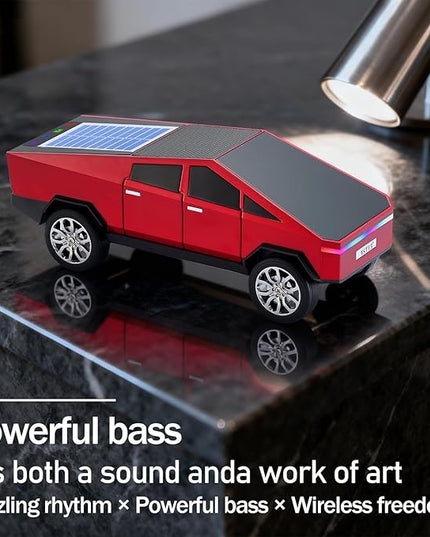 WS-699 Solar Bluetooth Replica Speaker – Future Pickup Truck Design, HD Sound, TWS Stereo Pairing, FM Radio, LED Party Light, USB/TF Playback, Hands-Free Mic, Type-C Charging, Portable Gift (Red)