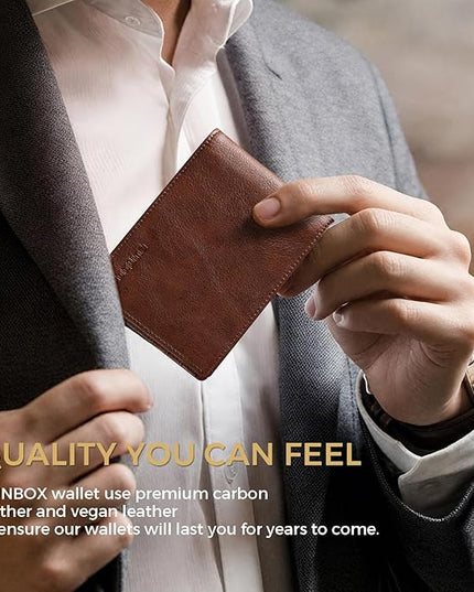 RUNBOX Wallet for Men Bifold RFID Blocking Wallets with 2 ID Window 14 Card Holders 1 cash pocket 1 Gift Box