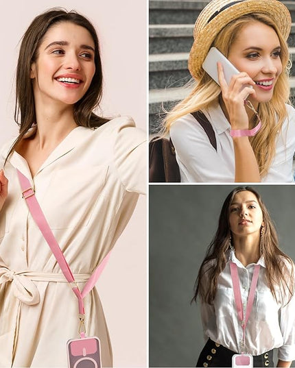 Phone Lanyard,Adjustable Neck Strap Crossbody Nylon Lanyard with Wrist Strap for All Smartphone,Keys,Card Holder and Personal Effects (Solid Pink)