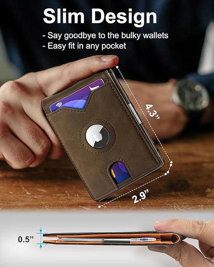 miyozi Airtag Wallet for Men,with Money Clip 11 Cards Slim Front Pocket Leather RFID Blocking Wallet with Gift Box