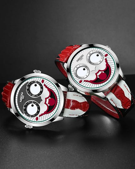 NIBOSI Watches for Men Analog Quartz Clown Dial Wrist Watches Unique Weird Fashion Cool Watch Waterproof Leather Strap Men's Watches