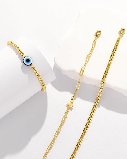 Gold Bracelets Set for Women Stack, Dainty Thick Bracelets Stack for Women Trendy, Simple Thin Gold Plated Cuff Stackable Bracelets With Beaded Cuban Paperclip Snake Rope Bangle Hand Chain Jewelry Gifts for Women Non Tainish