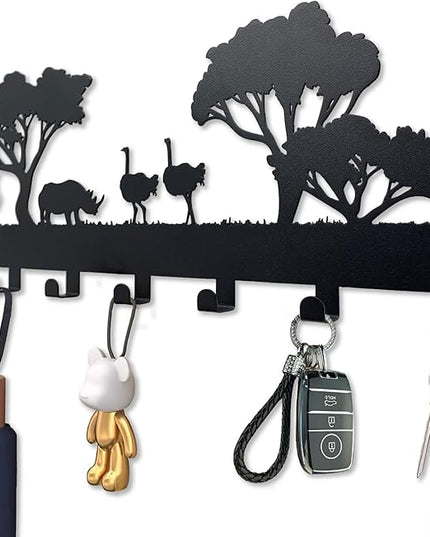 ShowMtheM Metal Ostrich Key Holder for Wall,Metal Key Organizer Wall Decorative with 7 Hooks,Black Wall Mount Key Holder for Entryway,Front Door,Hallway,Office