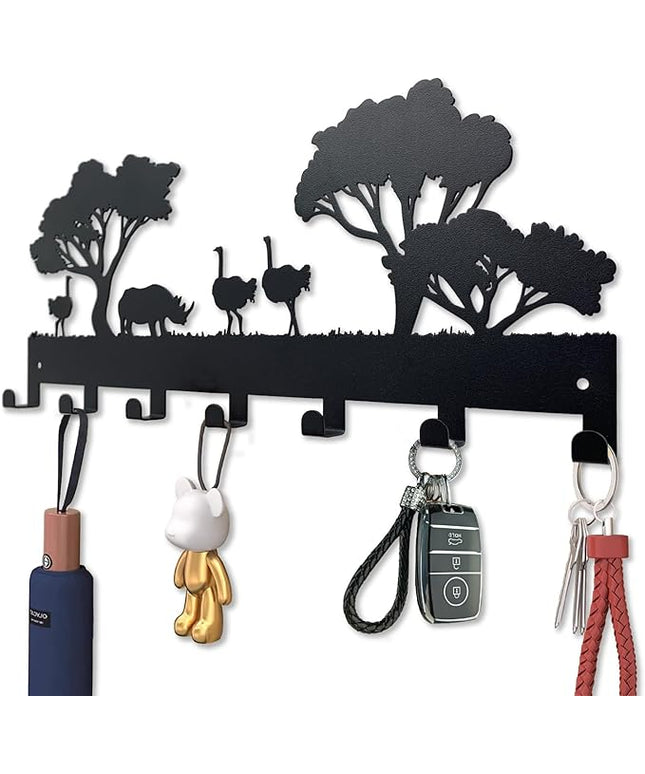 ShowMtheM Metal Ostrich Key Holder for Wall,Metal Key Organizer Wall Decorative with 7 Hooks,Black Wall Mount Key Holder for Entryway,Front Door,Hallway,Office