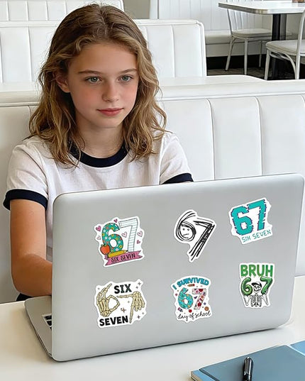 67 Stickers (104PCS), Waterproof Vinyl 6 7 Meme Stickers for Laptop, Water Bottle, Car, Phone Case, 67 Stuff for Adults Teens, 6–7 Meme Gifts