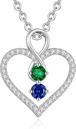 LOUISA SECRET Infinity Double Birthstone Necklace, 925 Sterling Silver Tiny Pendant Heart Necklace for Women Wife Her, Best Jewelry Gift Heart Jewelry Meaningful Gift for Valentine's Day, Christmas, Birthday Anniversary