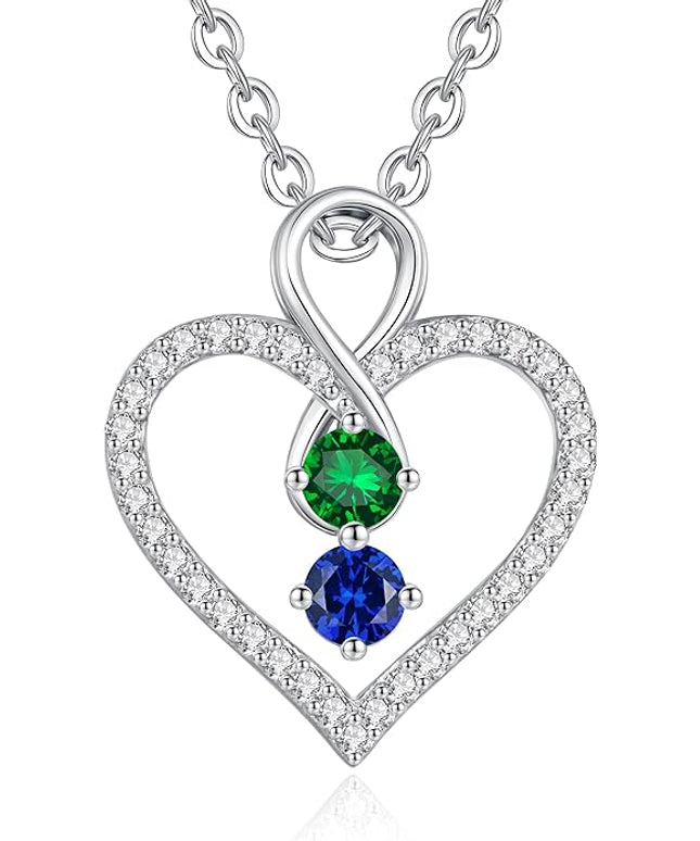 LOUISA SECRET Infinity Double Birthstone Necklace, 925 Sterling Silver Tiny Pendant Heart Necklace for Women Wife Her, Best Jewelry Gift Heart Jewelry Meaningful Gift for Valentine's Day, Christmas, Birthday Anniversary