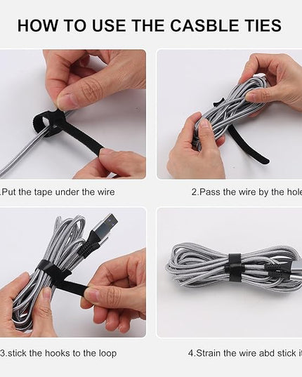 Reusable Cable Ties, 60 PCS 8 Inches Adjustable Cord Straps Wire Organizer Cord Wrap and Hook Loop Cable Management