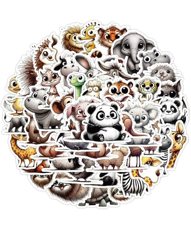 Varied Animals(Monkey Sheep Duck)Stickers for Teens Boys Girls,50 Pcs Lovely Waterproof Vinyl Stickers for Water Bottles Laptop Flasks Phone Computer Car Bike-Cute Cartoon Decals Pack(Animals - 50pcs)
