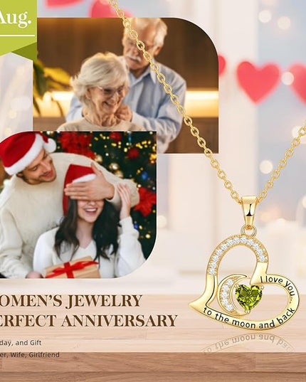 Anniversary Necklace for Women Birthstone Jewelry for Wife Gifts for Her Wife Birthday Gift Ideas Anniversary for Girlfriend I love you to the moon and back Necklaces Filled 925 Sterling Sliver