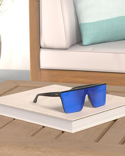 LYZOIT Square Oversized Sunglasses for Women Men Big Flat Top Fashion Shield Large UV Protection Rimless Shades