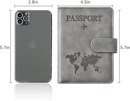 Passport Holder for Travel Women and Men RFID Passport Holder with Card Slots Holder Passport Case Passport cover Passport Wallet Travel Essentials and Accessories (Buckle, Grey)