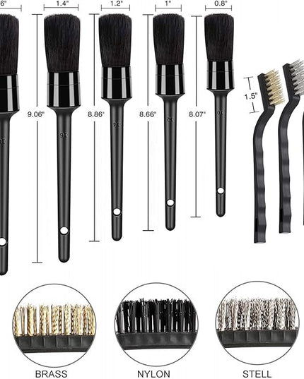9pcs Auto Car Detailing Brush Set/ Interior Cleaning Kit Includes 5 Soft Premium Detail Brush, 3 Wire Brush & 1 Vent Cleaning Brush for Cleaning Interior, Dashboard, Engines, Leather, Wheel