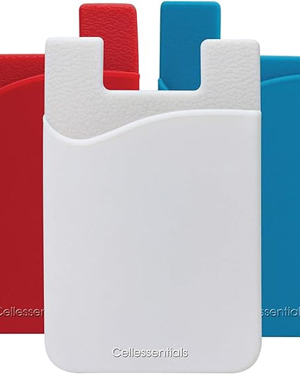 USA Merchant Redesigned Card Holder - Silicone Stick on Cell Phone Wallet with Pocket for Credit Card ID Business Card - iPhone Android & Smartphones (Red, White, Teal)