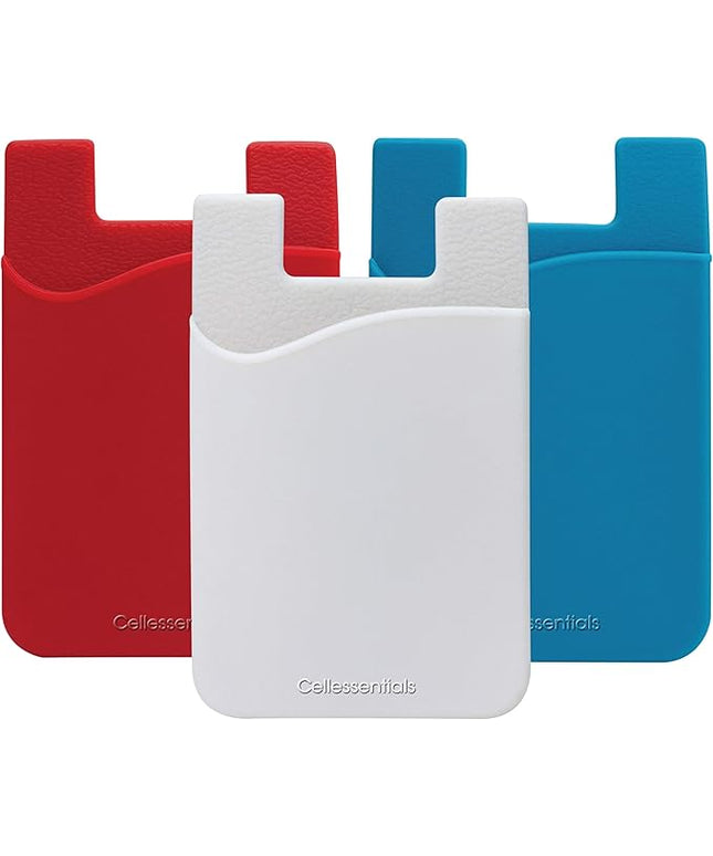 USA Merchant Redesigned Card Holder - Silicone Stick on Cell Phone Wallet with Pocket for Credit Card ID Business Card - iPhone Android & Smartphones (Red, White, Teal)