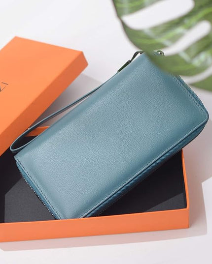 Bveyzi Women RFID Blocking Wallet Leather Zip Around Phone Clutch Large Capacity Ladies Travel Purse Wristlet | RFID Blocking, Zip Around, Large Capacity