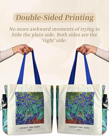 AUSVKAI Cute Canvas Tote Bag for Women, Reusable Designer Bags with Handles Pockets&Snaps for College Beach Everyday Grocery