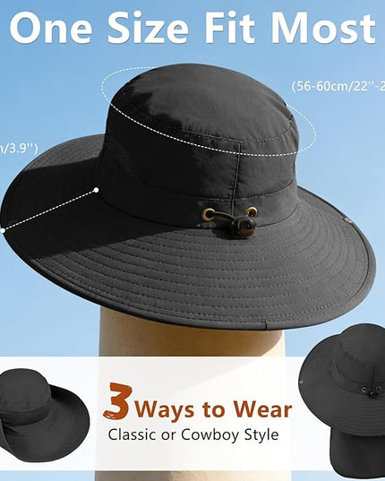 ZOORON Sun Hats for Men Women Fishing Hat with Neck Flap,UPF 50+ Sun Hat Waterproof Wide Brim Bucket Hats for Safari Hiking