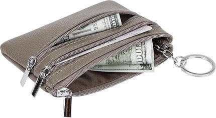 Women's Genuine Leather Coin Purse Mini Pouch Change Wallet with Keychain
