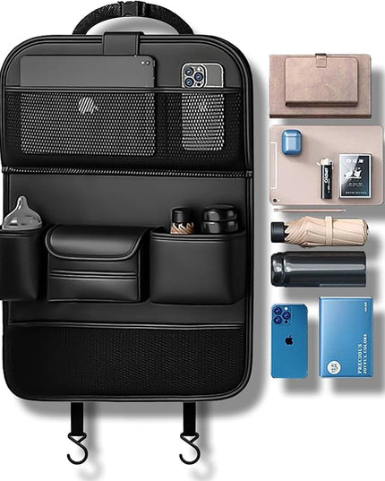 Car Seat Organizers,Multi-functional Back Seat Protectors, Storage Pouches, and Tray Holders (for Cars, Kids, Seat Back and Rear Seats)（Leather 1 Pcs）
