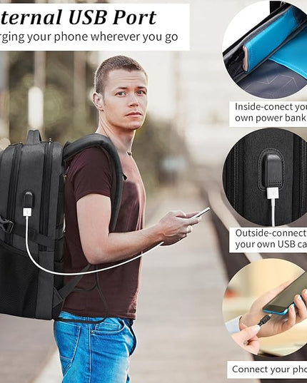 DUSLANG 17 Inch Laptop Backpack for Travel Water Resistant College Backpack for Men/Women Laptop Bag with USB Charging Port,Black