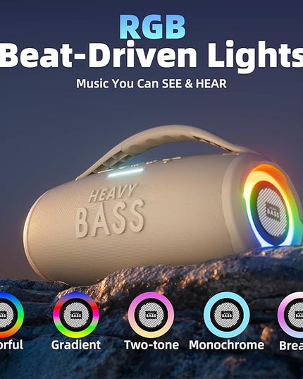 HEAVY BASS Speakers Bluetooth Wireless, 80W Max Loud Portable Speaker with Bass, 20H Playtime, IPX6 Waterproof, Dual Pairing, Gift Ideal for Adults Men Women Teen Boys Girls (Gray, Large)
