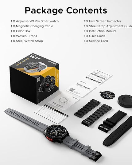 DOOGEE Anywise W1 Pro Mens Smart Watch, 5ATM Dual-Band GPS Offline Maps,1.43'' Fitness Smartwatches for Android Phone/iPhone Compatible,170+ Sports Modes, Answer/Make Calls/18 Days Battery/2 Strap