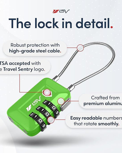TSA Accepted Luggage Travel Lock, Set-Your-Own Combination Lock for School Gym Locker, Luggage Suitcase Baggage Locks, Filing Cabinets, Toolbox, Case (Green, 6 Pack)