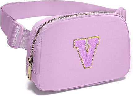 Gitus Gifts for 8 9 10 11 12 Year Old Girls Belt Bag Fanny Pack Crossbody Bags with Initial Letter Patch Cute Stuff Birthday Gifts for Teen Girls Women Personalized Trend Stuff (Lavender-V)