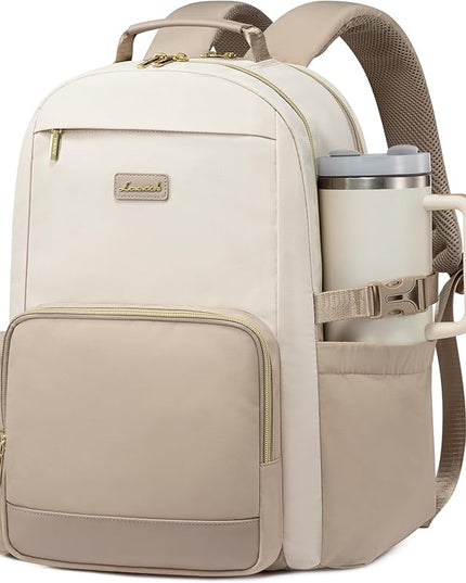 LOVEVOOK Laptop Backpack for Women with Pouch Pocket for Large Capacity Cup,15.6 Inch Laptop Computer Bag Travel Backpack Purse,Waterproof Work Business Backpack College Teacher Bags,Beige-Khaki