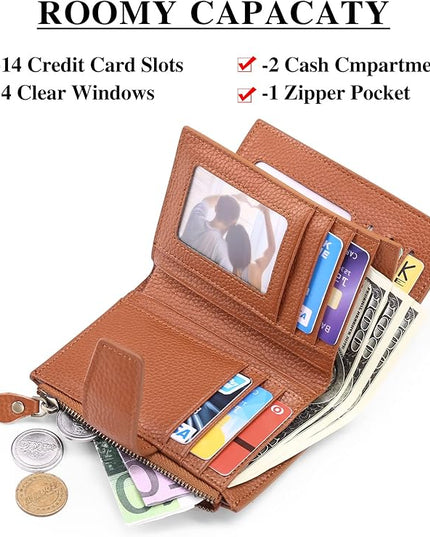 FALAN MULE Small Wallet for Women Leather Bifold Compact RFID Blocking Small Womens Wallet Purse
