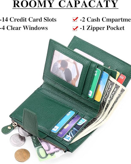 FALAN MULE Small Wallet for Women Leather Bifold Compact RFID Blocking Small Womens Wallet Purse
