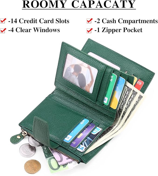 FALAN MULE Small Wallet for Women Leather Bifold Compact RFID Blocking Small Womens Wallet Purse