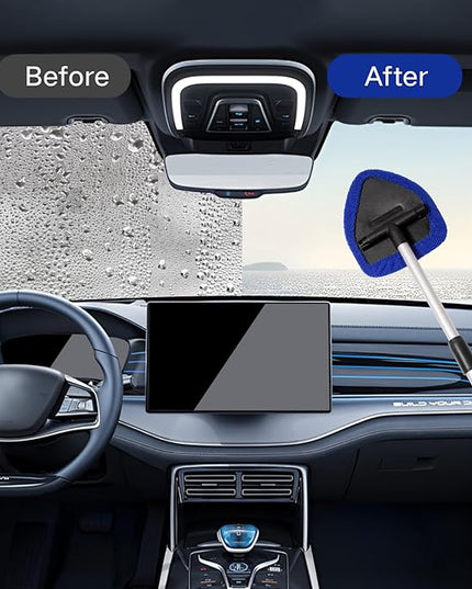 11pcs Windshield Cleaner Tool, Car Window Cleaning Wash Kit with 6 Reusable Microfiber Pads 2 Spray Bottles and Extendable Handles Auto Glass Wiper Kit, Blue