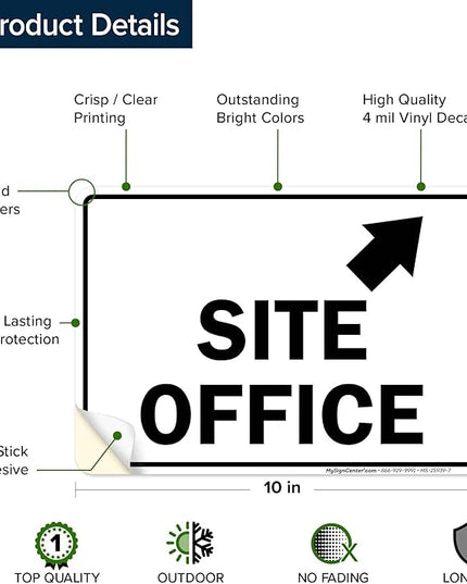 Site Office Up Right Arrow Sign, 10x7 Inches, 4 Mil Vinyl Decal Stickers Weather Resistant, Made in USA by My Sign Center