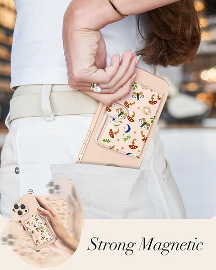 Shorogyt for Magnetic Phone Wallet Compatible with Magsafe Card Holder -Cute Luxury Slim Leather Mag Wallets for Women Fit 4 Cards,for iPhone 17/16/15/14/13/12 Series for Apple RFID Magnet, Butterfly